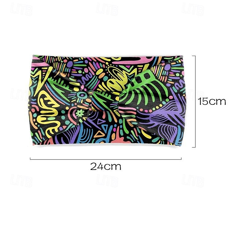 fascia stampata, foulard bohémien, fascia elastica per yoga sportiva da donna, fascia a tesa larga, accessori per capelli alla moda del 2025 a $8.49 –P4