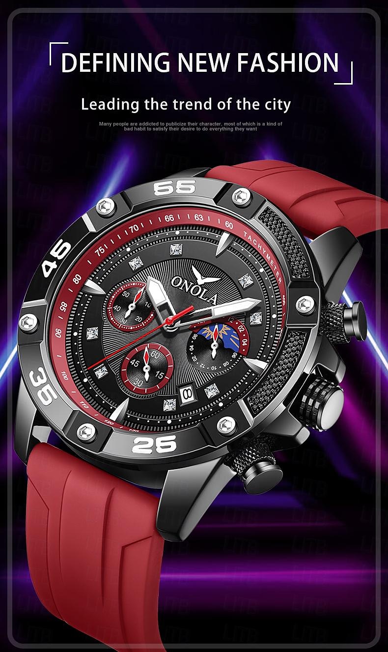 ONOLA Men Quartz Watch Sports Fashion Casual Wristwatch Luminous Calendar Waterproof Decoration Silicone Watch 2025 - $38.99 –P1