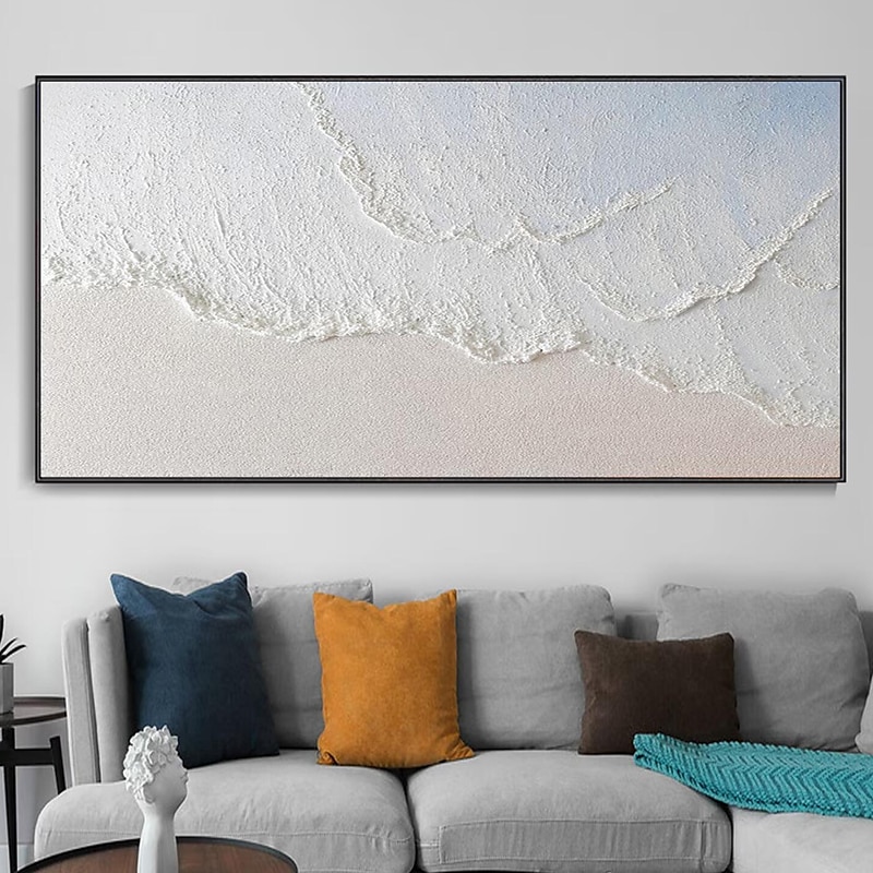 met de hand geschilderd minimalistisch oceaanschilderij op canvas 3D-getextureerde muurkunst aardetint zeegolven muurkunst woonkamer schilderij mode kamer decor geen frame 2025 - $139.99 –P8