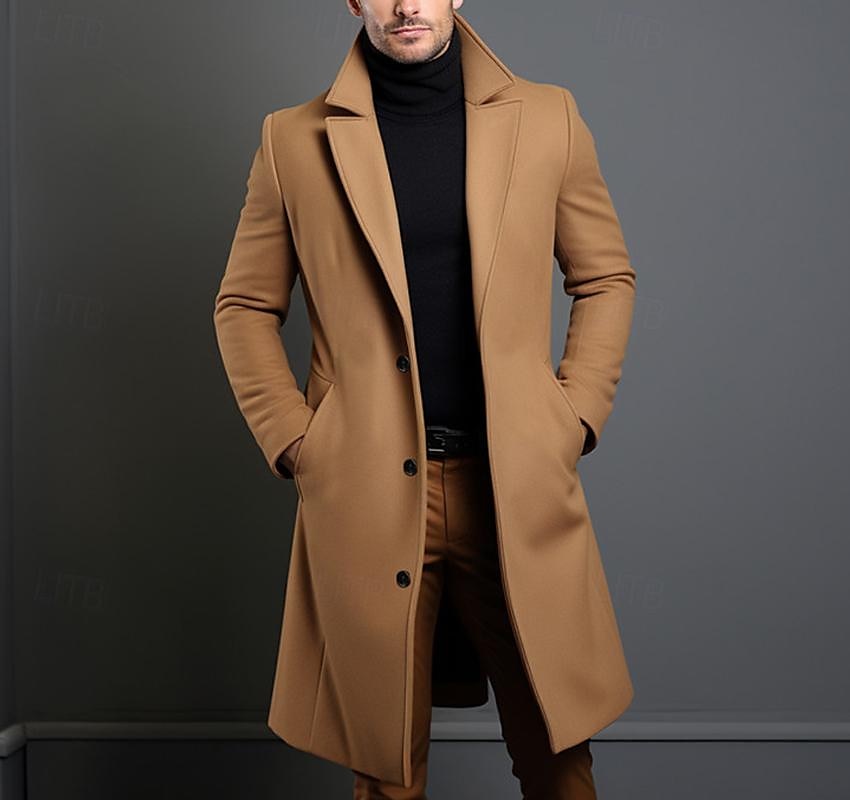 set s trenčkotem pulovr pánské 2 ks outfity zimní kabát svrchní kabát denní nošení zimní zateplené svrchní oblečení odolné proti větru oblečení oblečení módní zateplení hladké kapsy klopa jednořadé 2025 - $73.99 –P1