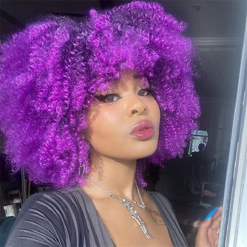 perruque bouclée avec frange pour femmes noires perruque courte crépue bouclée 14 pouces cheveux afro carnaval fête noël cosplay perruques de 2025 ? $21.99 –P12