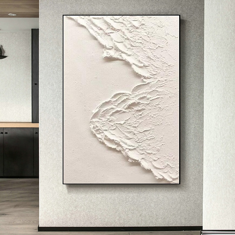 Weiße Wellen, abstraktes Gemälde, weiße 3D-Strukturkunst, weiße strukturierte Wandkunst, minimalistische Kunst, Heimdekoration, gespannter Rahmen, fertig zum Aufhängen 2025 - $183.99 –P5