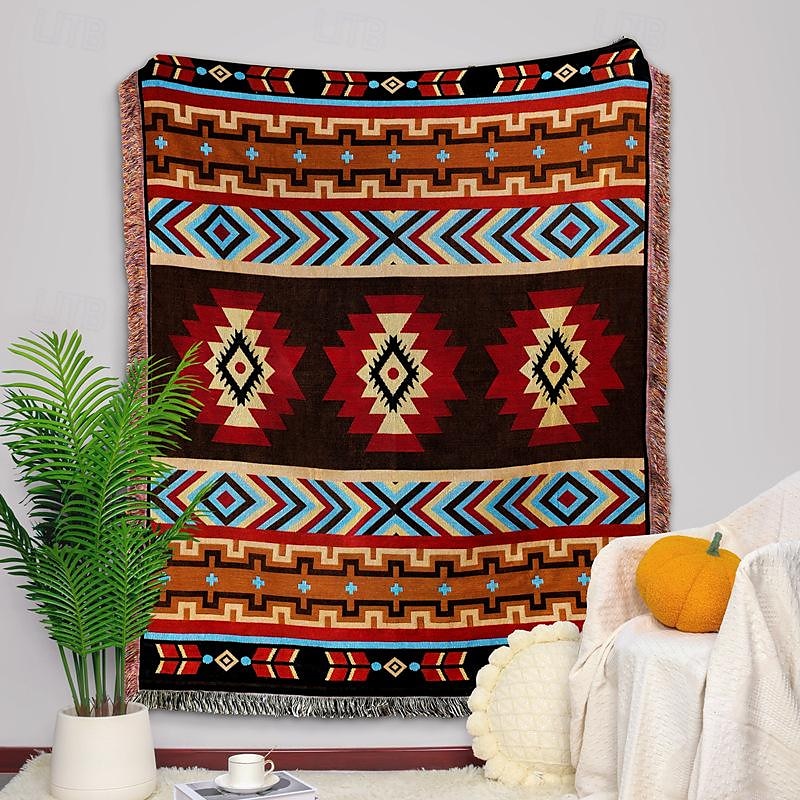 Boho-Mandala-Fadendecke, ländliche Geometrie, Sofa-Hängeteppich, gestrickte Sofadecke aus Baumwolle 2025 - $13.99 –P9