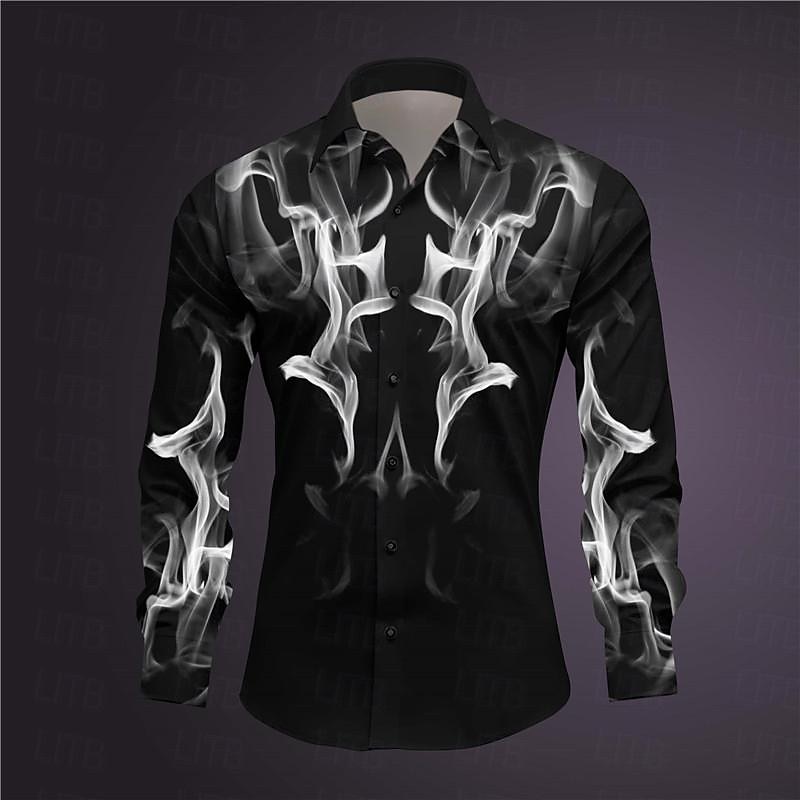 Miesten Geometrinen printti antaa potkut Paita Button Up paita Pitkähihainen Abstrakti Subkulttuuri Arki-asut Bile Kevät Sänkyjen avaus Painettu Painike alas Tumman punainen Keltainen Punastuvan 2025 - $26.99 –P1
