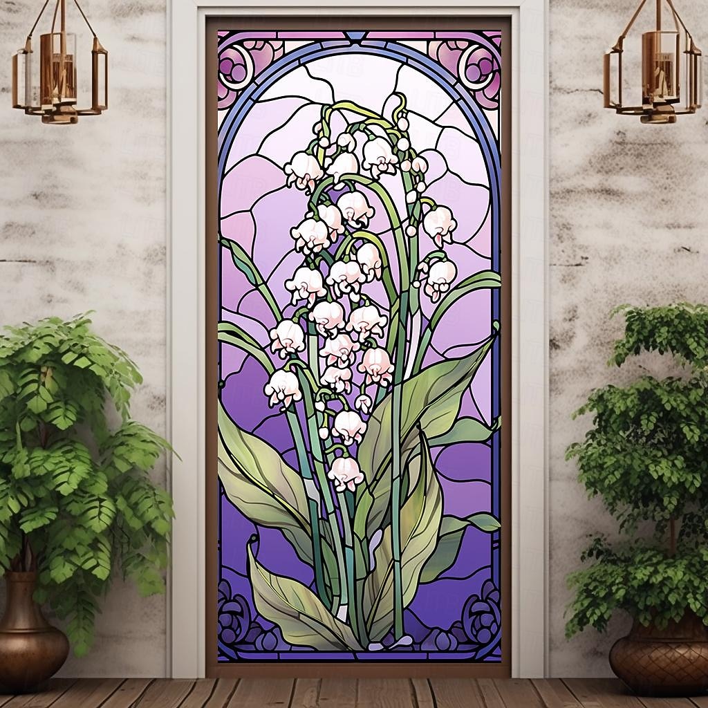 2026年 ステンドグラス蓮のドアカバー壁画装飾ドアタペストリードアカーテン装飾背景ドアバナー玄関ドア用取り外し可能屋内屋外ホームルーム装飾農家の装飾用品  コレクション – $26.99 –P9