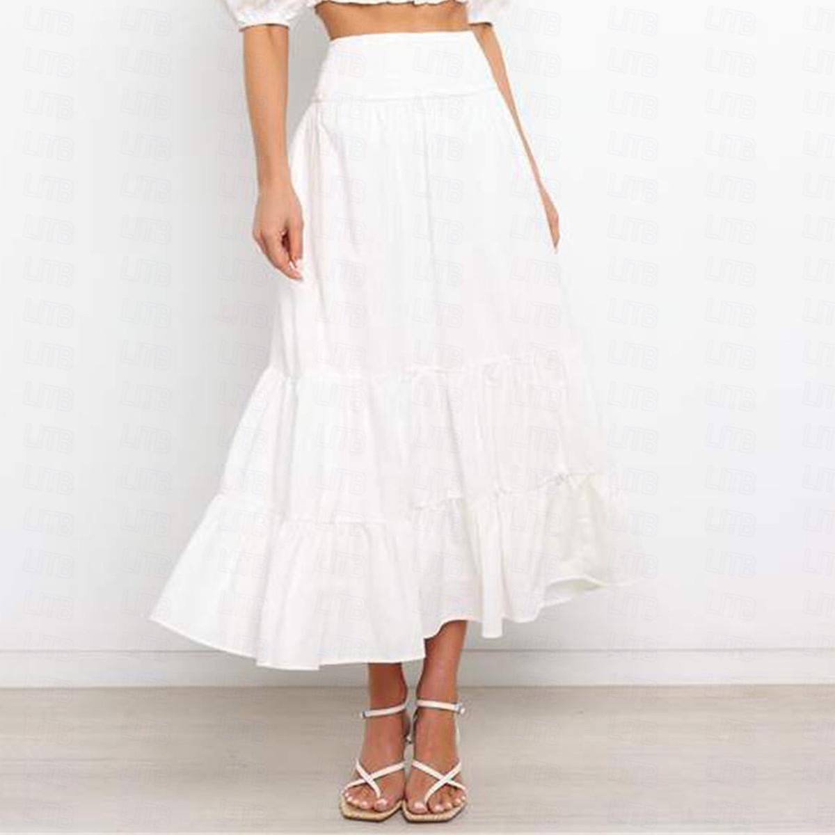 Damen Basic Lässig Maxi Hohe Taille Röcke Einfarbig Tasche Alltagstauglich Wochenende Schwarz Weiß Sommer Baumwolle und Leinen 2026 - AU $34.81 –P4