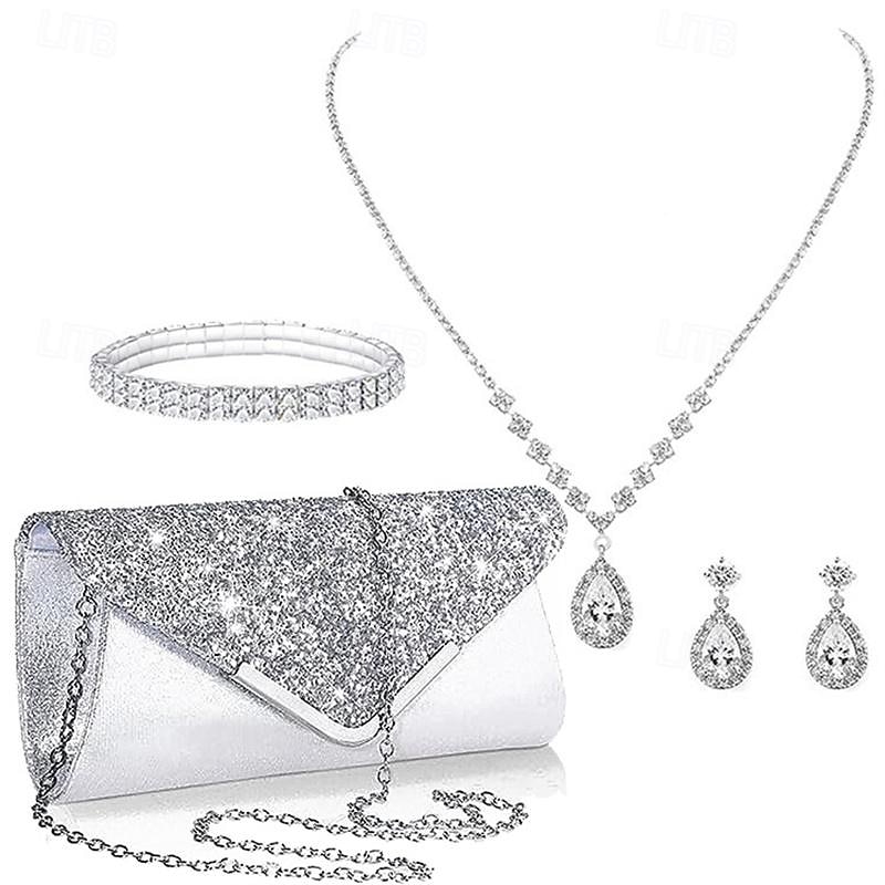 Sac à Main pour Femmes Ensemble de Bijoux en Diamant Aquatique Éclatant Collier Boucles d'Oreilles Bracelet 4 Ensemble Pochette de Mariage Cadeau de Noël de 2025 ? $27.99 –P3