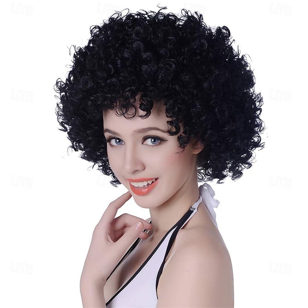 rövid, göndör, göndör afro paróka nőknek 70-es évek szintetikus hőálló parókák vicces party cosplay haj St. Patrick napi parókák 2025 - $21.99 –P1