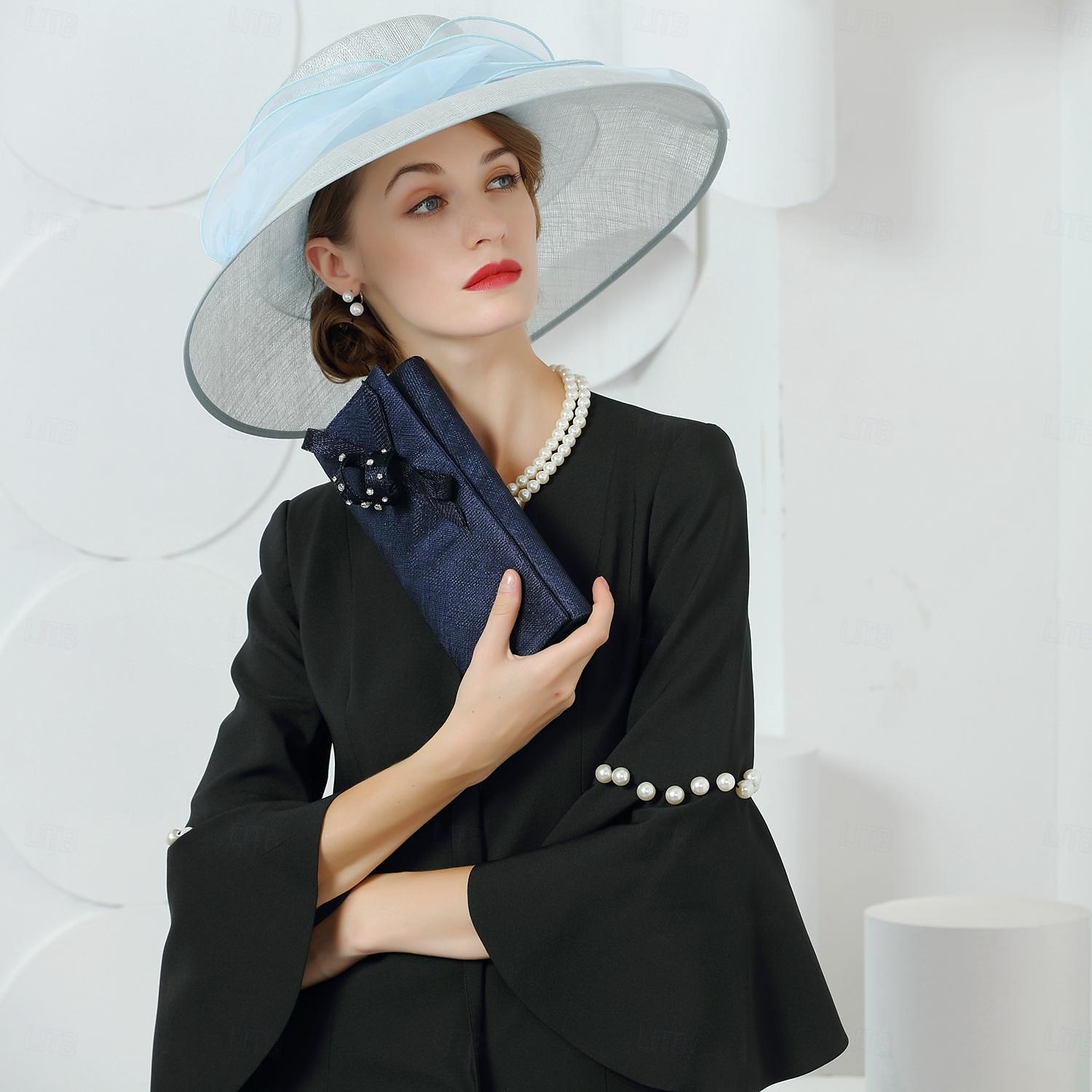 klobouky lněný buřinka / cloche klobouk kbelík klobouk klobouk proti slunci svatební čajový dýchánek elegantní svatba se spojováním pokrývky hlavy 2025 - $99.99 –P3
