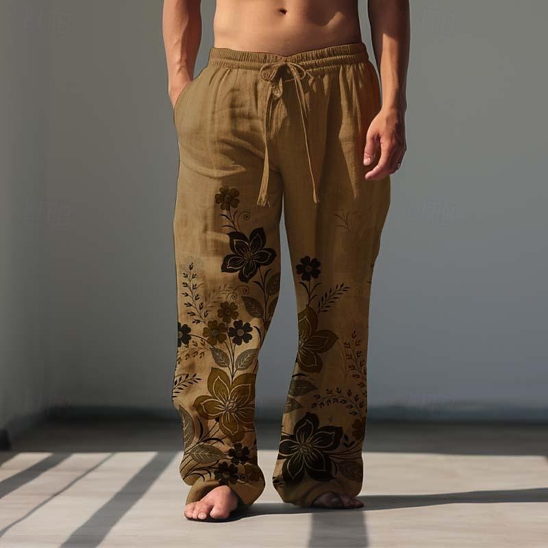 Per uomo Floreale Pantaloni casual Pantaloni Pantaloni Larghi Misura del girovita medio Vintage All'aperto Abbigliamento casual alla moda Abbigliamento quotidiano Primavera & Autunno Bianco Blu Verde del 2026 a $31.99 –P12