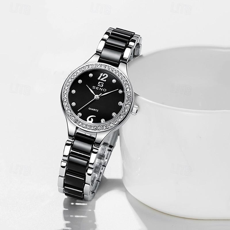 nowe zegarki damskie marki seno tatsuno dekoracyjne ceramiczne kafelki solidna stalowa tarcza kwarcowe zegarki modne i eleganckie damskie zegarki na rękę 2025 - $23.99 –P8