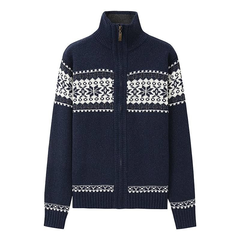 Men's Sweater Cardigan Sweater Zip Sweater Ribbed Knit Print Knitted Color Block Standing Collar Stylish Warm Ups Work Going out Clothing Apparel Winter Green Dark Blue M L XL 2026 - $51.99 –P1