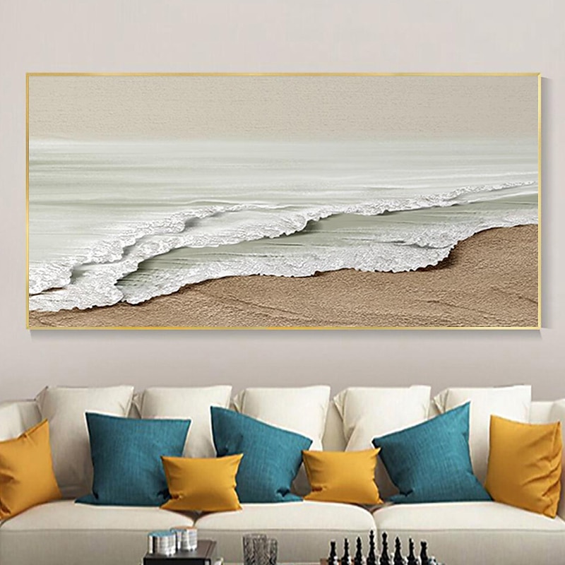 met de hand geschilderd minimalistisch oceaanschilderij op canvas 3D-getextureerde muurkunst aardetint zeegolven muurkunst woonkamer schilderij mode kamer decor geen frame 2025 - $139.99 –P6
