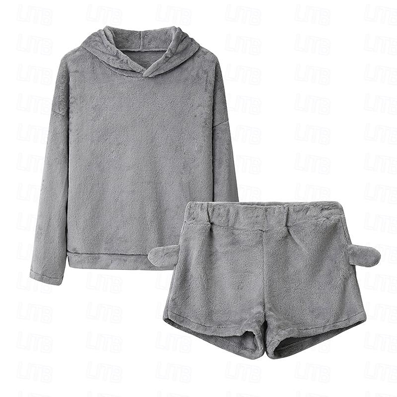 tuta da casa da donna set 2 pezzi animale gatto caldo peluche comfort casa strada quotidiano pile felpa con cappuccio manica lunga felpa con cappuccio pantaloncini elastico in vita fa casa abiti del 2025 a $25.99 –P1