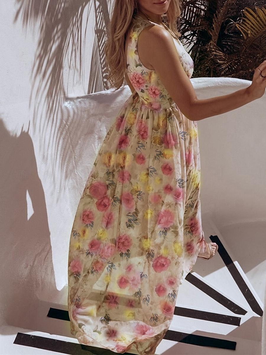 Dam Långklänning Maxiklänning Vardagsklänning Swingklänning A linjeklänning Sommarklänning Hawaiisk Maxi Boho Semester Gata Helgdag Normal Blommig Ärmlös V-hals Gul Rodnande Rosa Grön Ljusblå Sommar 2025 - $41.99 –P16