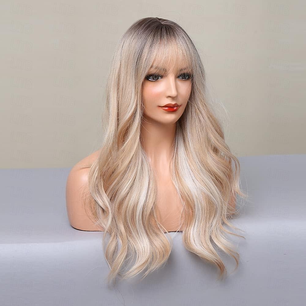 Parrucche lunghe bionde con riflessi parrucche bionde ricce e ondulate per donne biondo miele misto biondo platino dall'aspetto naturale per uso quotidiano cosplay feste e parrucche di Halloween del 2025 a $21.99 –P4