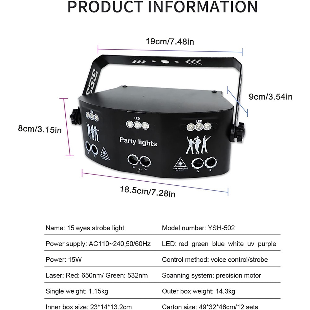 15 ogen rgb dj disco feest licht binnen stroboscoop podium verlichting effect led projector door dmx512 controle en geluid geactiveerd ravelight voor thuis verjaardagsfeestjes karaoke ktv 2025 - $148.99 –P5