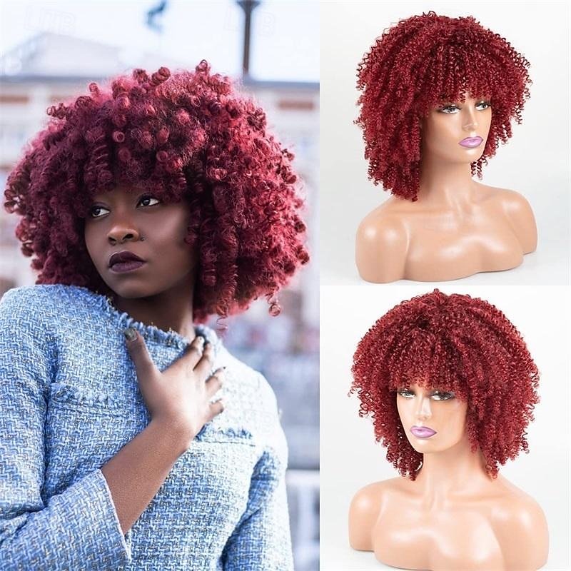 Peruca Afro Peruca Afro dos anos 70 para Mulheres Negras Perucas Cacheadas Kinky com Franjas Peruca Curta e Cacheada Macia e Natural para Uso Diário Festa Perucas de Halloween de 2025 por $18.99 –P8