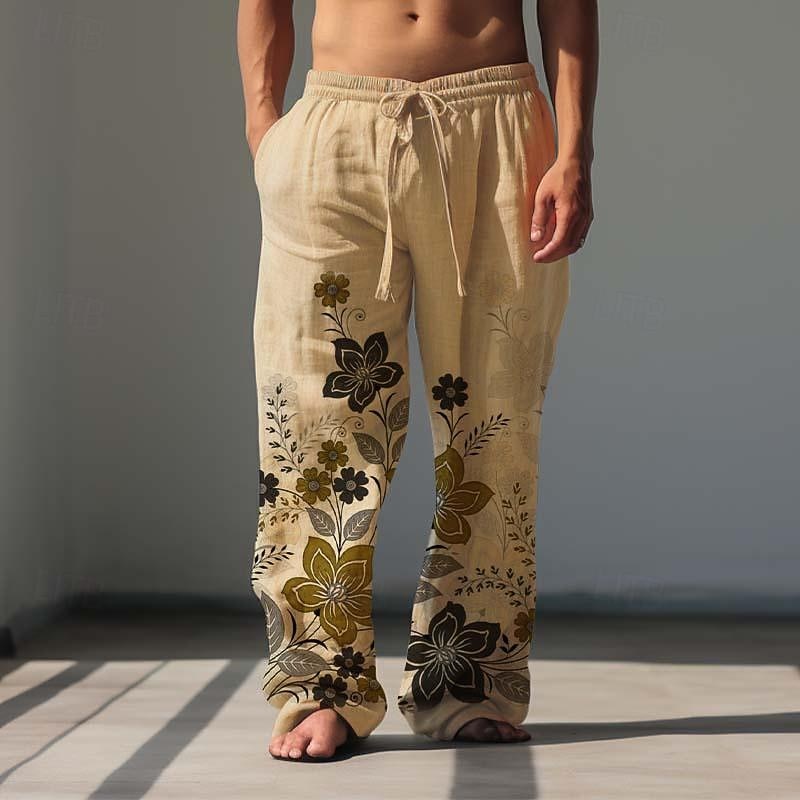 Per uomo Floreale Pantaloni casual Pantaloni Pantaloni Larghi Misura del girovita medio Vintage All'aperto Abbigliamento casual alla moda Abbigliamento quotidiano Primavera & Autunno Bianco Blu Verde del 2026 a $31.99 –P13