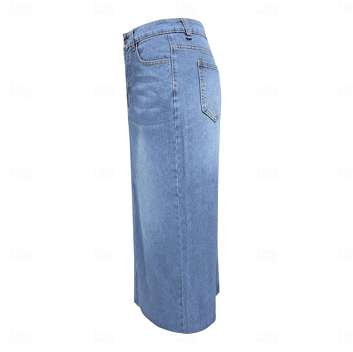 Femme Jupe Trapèze Jupe mi-longue en jean Mode Décontractées Midi Taille haute Jupes Couleur Pleine Poche Pointes fourchues Plein Air du quotidien Bleu Bleu clair Eté Jean de 2025 ? $31.99 –P14