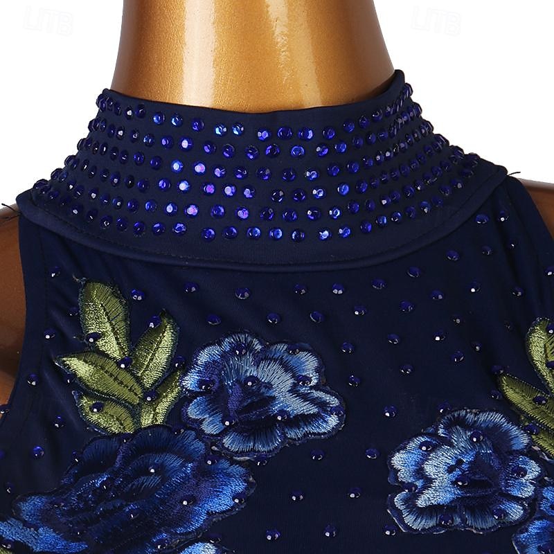 tánc salsa latin tánc ruha strasszos női lányok teljesítmény edzés hosszú ujjú magas sifon spandex 2025 - $132.99 –P6