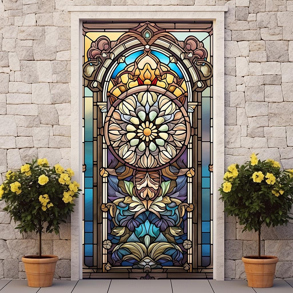 farget glass mandala dørdeksler veggmaleri dekor dør billedvev dør gardin dekorasjon bakteppe dør banner avtakbar for inngangsdør innendørs utendørs hjemme rom dekorasjon gårdshus dekor forsyninger 2026 - $28.99 –P3