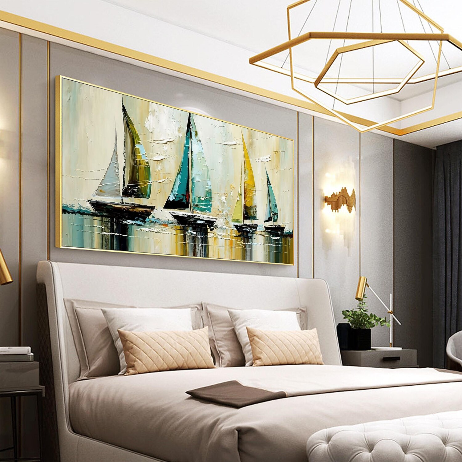 Ручная работа, оригинальная морская картина маслом, парусник на холсте, настенное искусство, декор, абстрактная пейзажная картина для домашнего декора с натянутой рамкой/без внутренней рамы, картина 2025 - $121.99 –P5