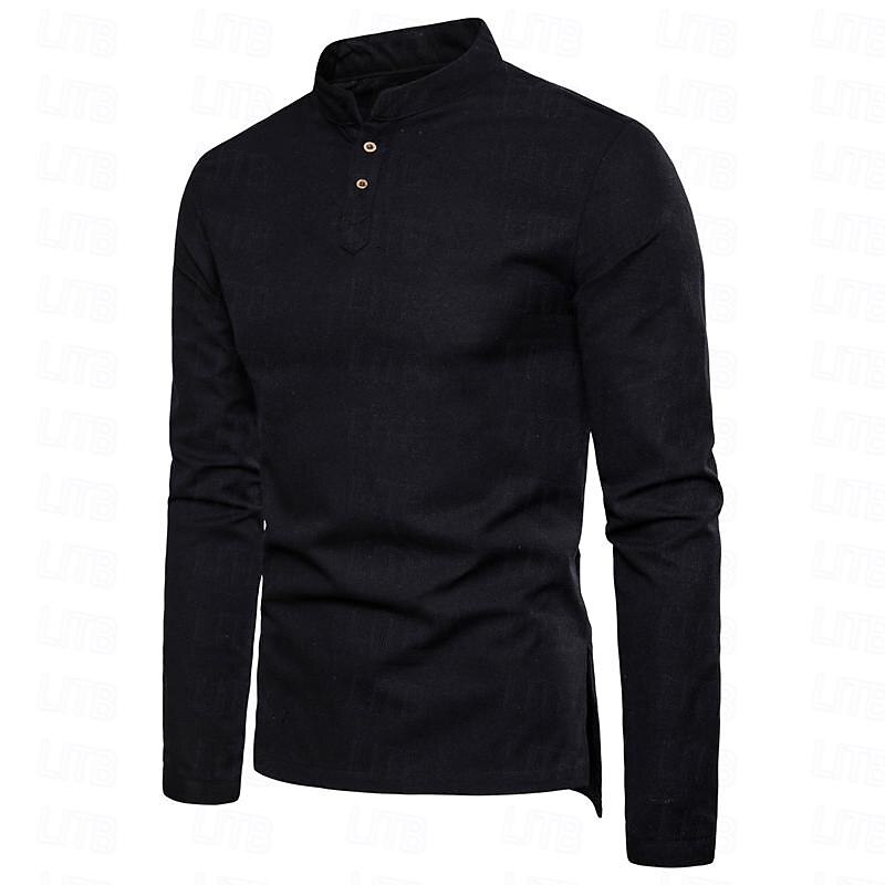Per uomo Camicia camicia di lino Camicia in lino e cotone Camicia in cotone bianco Camicia con colletto cinese Camicia con colletto alla coreana Liscio Da mare Hawaiano Nero Bianco Blu Arancione del 2025 a $8.39 –P8