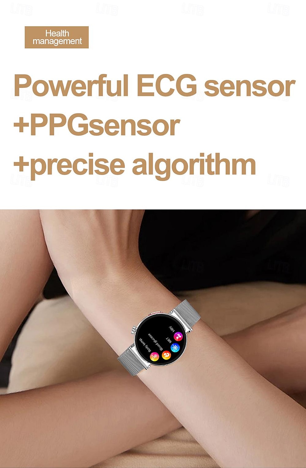 2025年 iMosi ECG PPG女性用スマートウォッチ 1.27インチフルタッチスクリーンBluetooth通話温度モニターペドメーターAndroid iOS対応ハンズフリー通話防水IP68  コレクション – $78.99 –P6