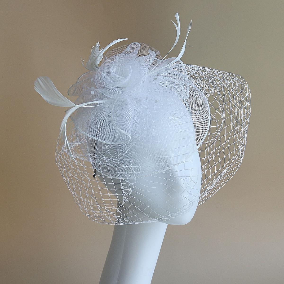 Fascinátory Klobouky Doplňky do vlasů Organza Se širší krempou Cylindr Závojový klobouk Dostih koktejl Elegantní Vinobraní S Peří Mašličky Přílba Pokrývky Hlavy 2025 - $21.99 –P5