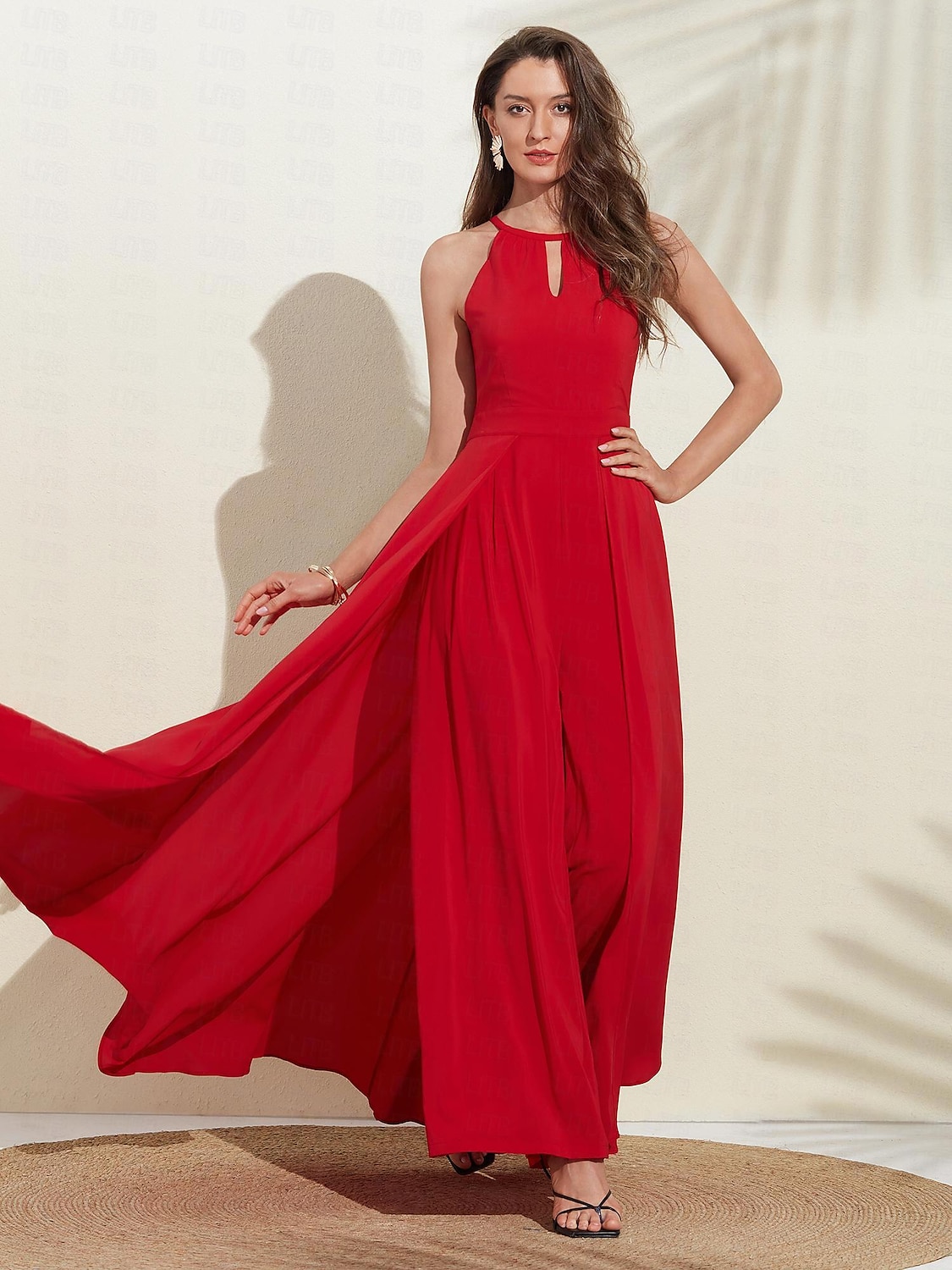 knee length dresses for ladies Red Printed Maxi Romper main image 0