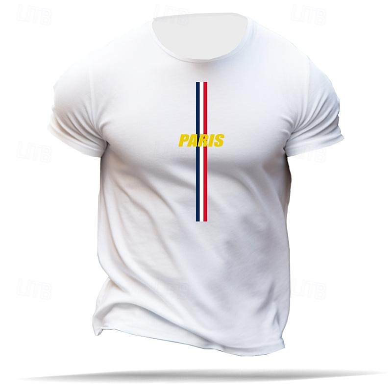 T-shirt à manches courtes pour le jour des anciens combattants Patriote Américain Drapeau de Paris coton graphique noir blanc bleu foncé confortable mode décontractée sports extérieur designer de 2025 ? $15.99 –P2
