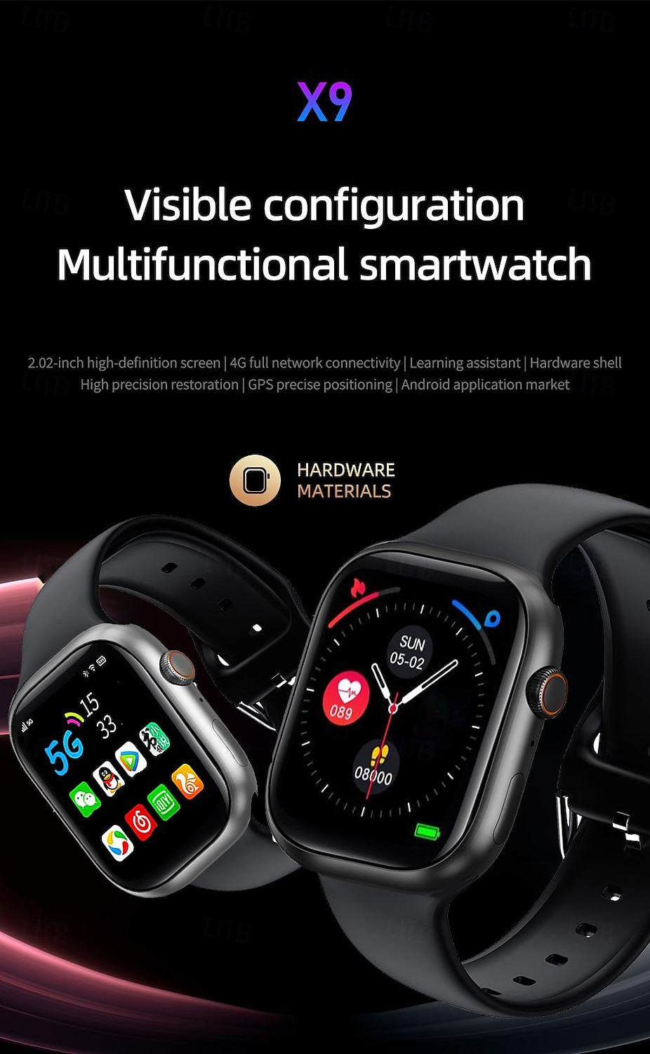 696 X9 Умные часы 2.02 дюймовый Умный браслет Bluetooth Педометр Напоминание о звонке Пульсомер Совместим с Android iOS Женский Мужчины Хендс-фри звонки Напоминание о сообщении Пользовательский набор 2025 - $93.99 –P1