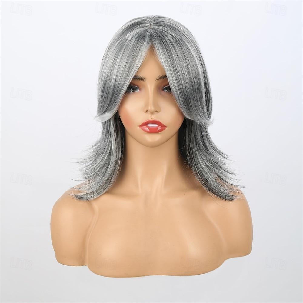 Pelucas de sal y pimienta para mujer, color gris plateado ombre, peluca en capas bob con flequillo de cortina, cortes de pelo cortos de duendecillo para mujeres mayores, pelucas bob sintéticas de 2026 - GBP £23 –P3