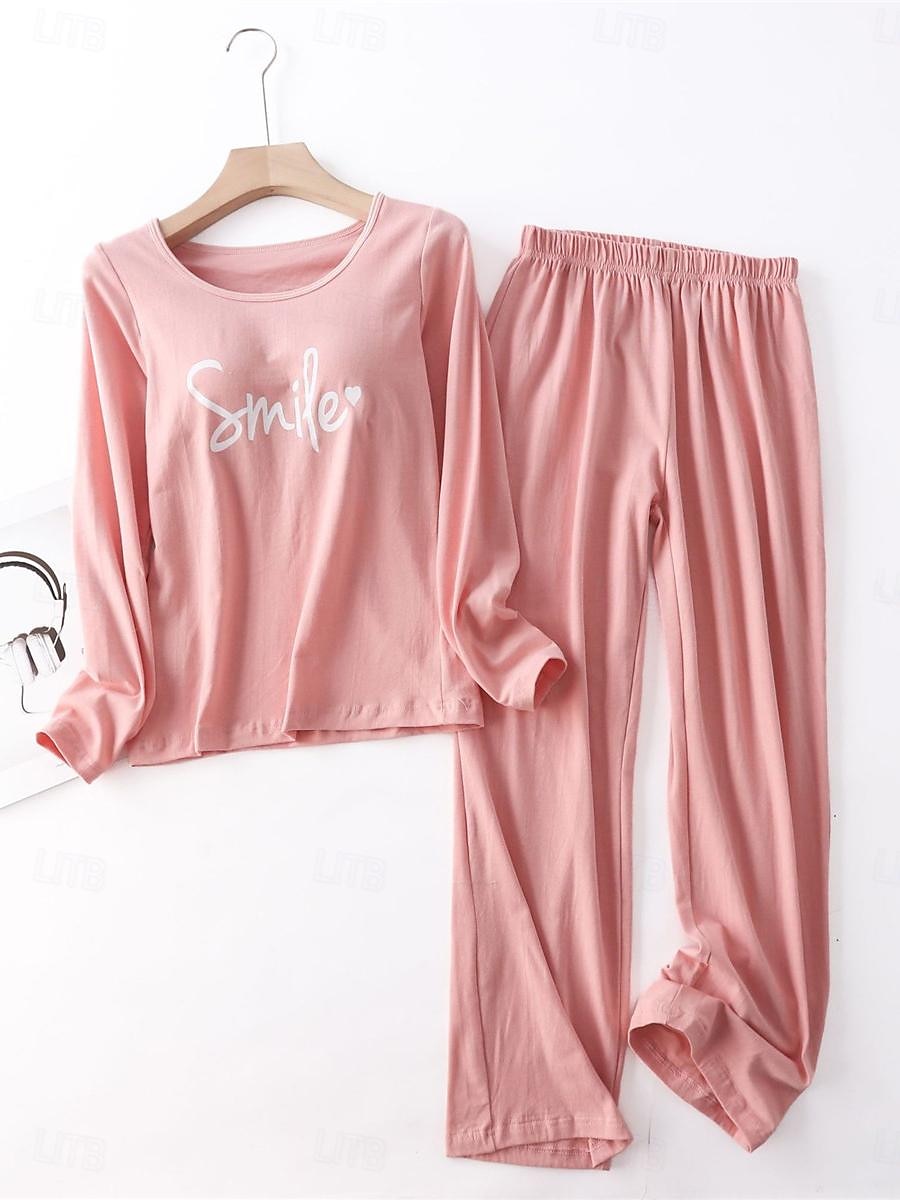 kvinnors pyjamasset brev mode komfort hem daglig säng bomull andas rund hals långärmad t-shirt t-shirt byxa bröstkuddar sommar vår hem outfits 2025 - $25.99 –P7