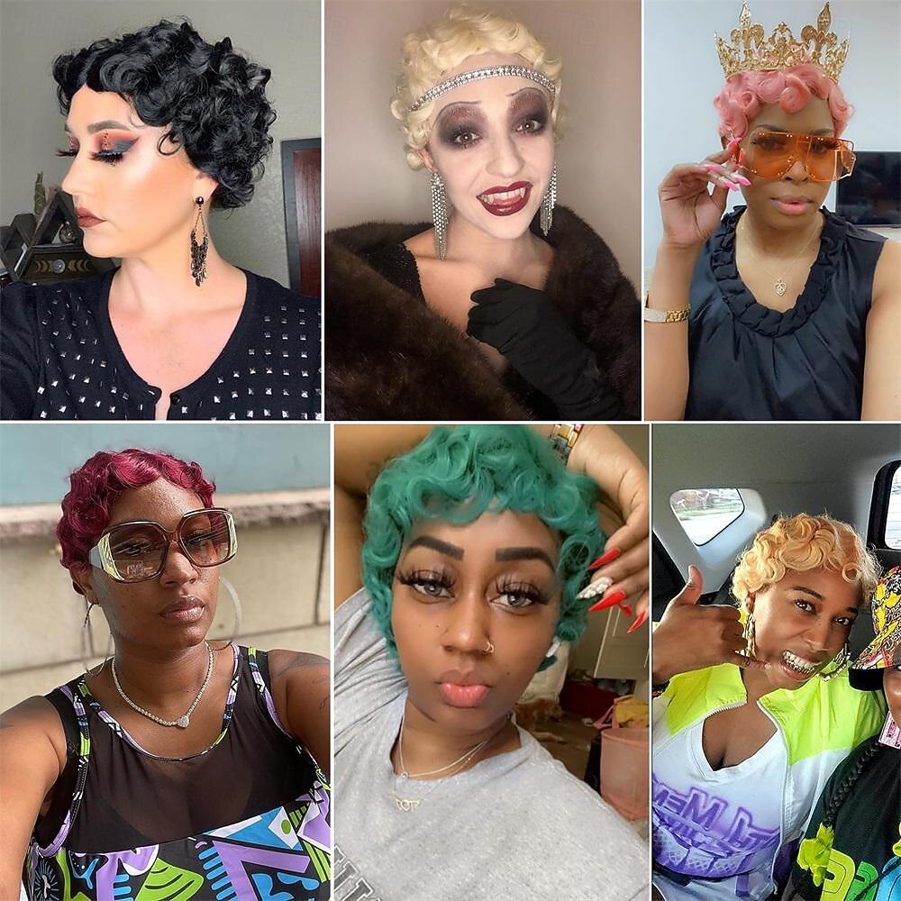 Parrucca a Onde Parrucca Corto Capelli Sintetici Ricci per Donne di Colore Nero Parrucca Lady Nuna Costume Cosplay Anni 1920 Festa di Carnevale Uso Quotidiano Parrucche di Halloween del 2026 a $22.99 –P6