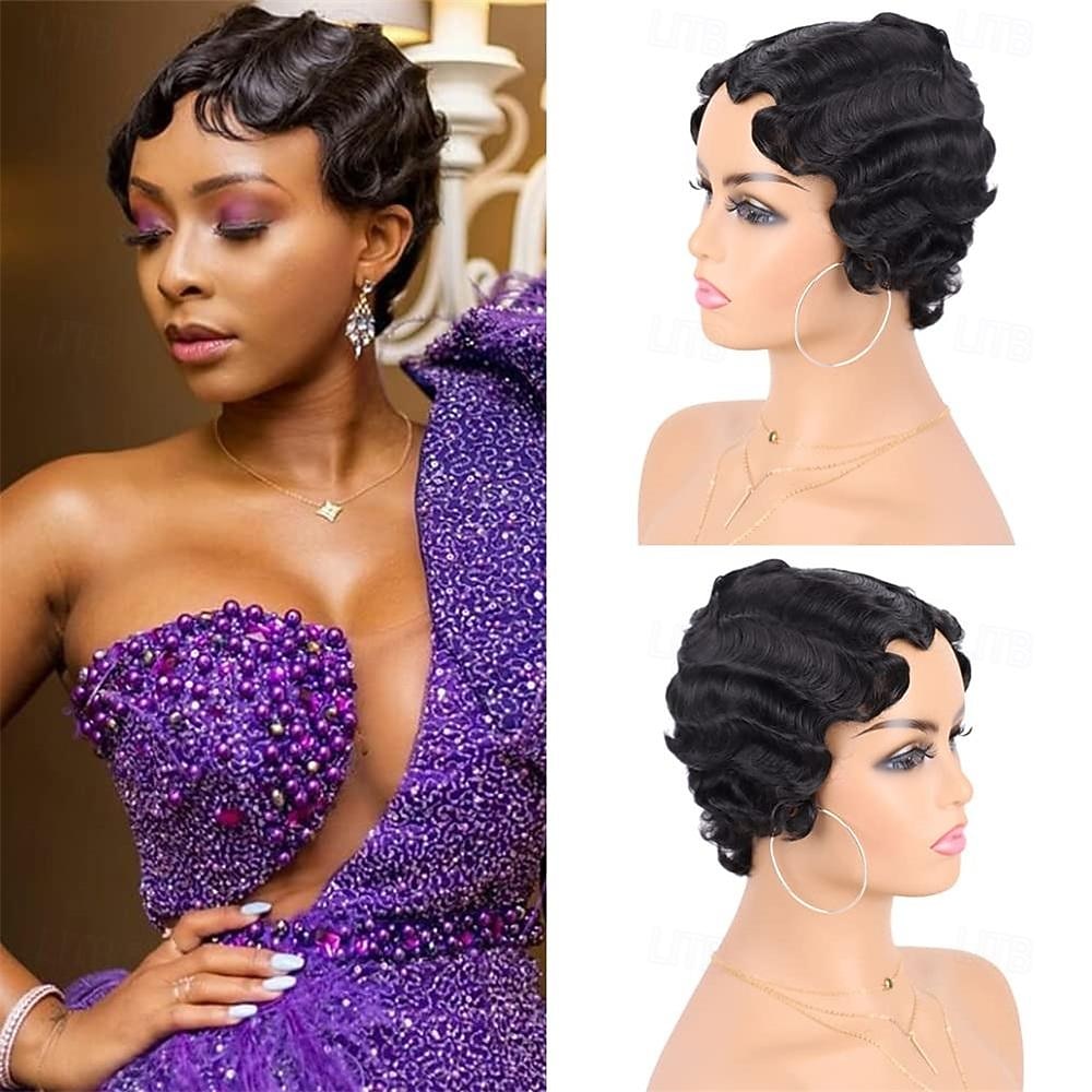 Parrucca a Onde Parrucca Corto Capelli Sintetici Ricci per Donne di Colore Nero Parrucca Lady Nuna Costume Cosplay Anni 1920 Festa di Carnevale Uso Quotidiano Parrucche di Halloween del 2026 a $22.99 –P13