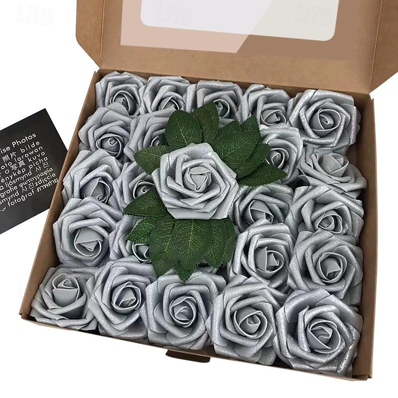 25 de trandafiri cutie cadou europeana spuma pe trandafiri cu tulpina si suport pentru flori artificiale pentru ziua indragostitilor 2025 - $19.49 –P8