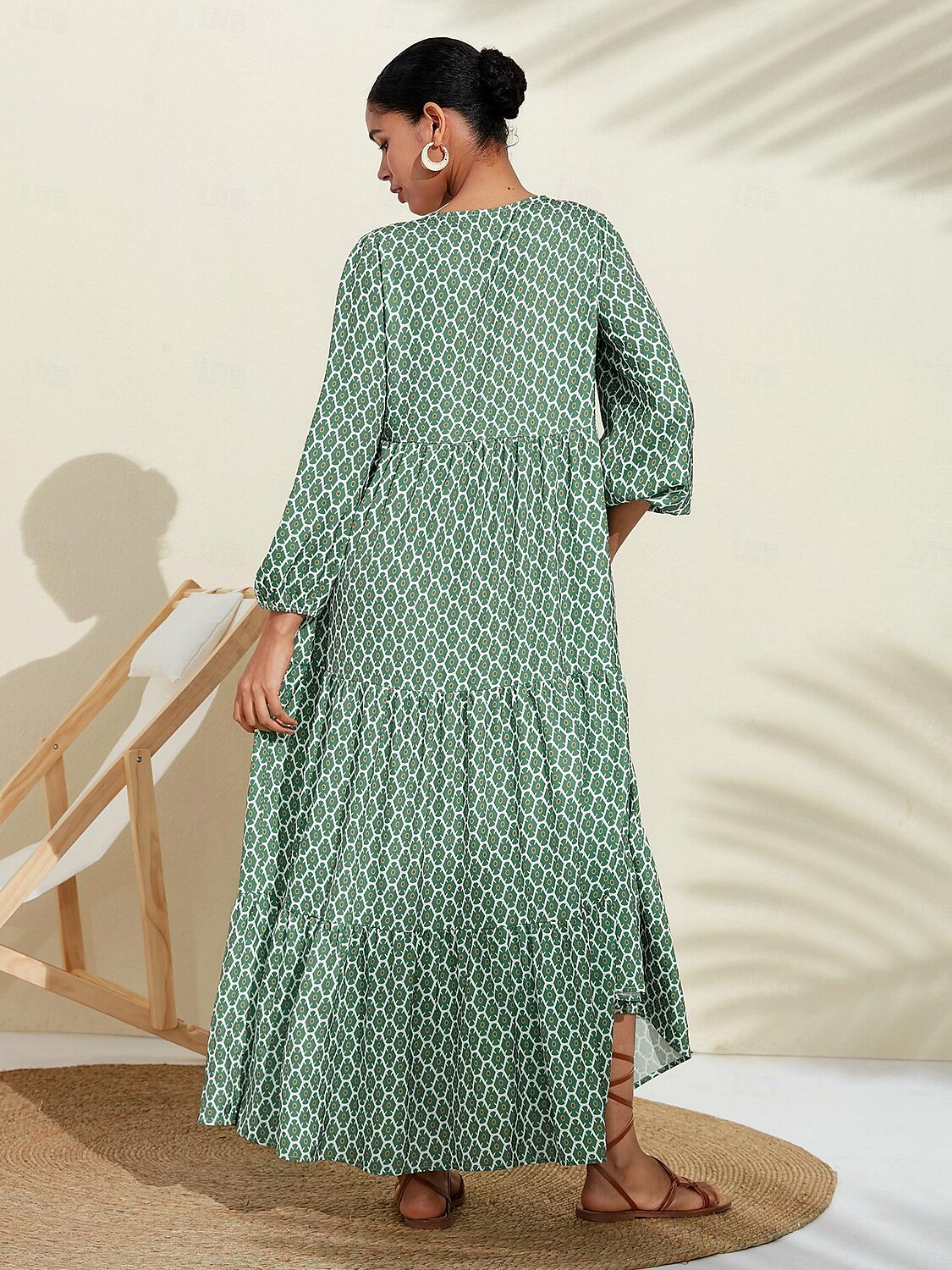 Per donna Abito linea A Orlo maxi Vestito maxi Verde Manica lunga Geometrico geometrico geometrico Primavera A V Vestito con motivo Stile di moda semplice Da mare S M L del 2025 a $72.99 –P6