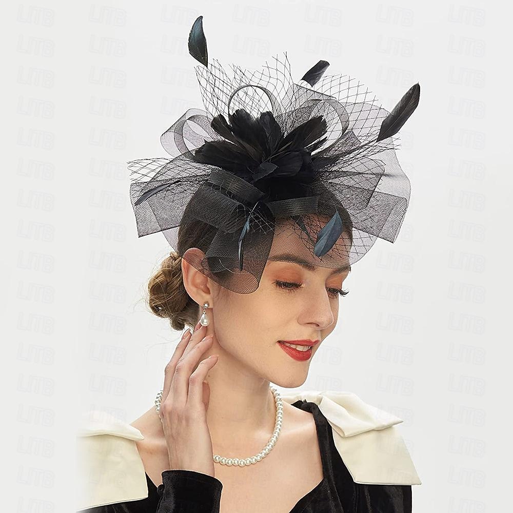 fascinators Hodeplagg Fjær Nett Bryllup Aftenselskap Kentucky Derby Hesteløp Damenes dag Elegant Elegant og luksuriøst Bryllup Med Fjær Blomster Hodeplagg Hodeplagg 2025 - $8.99 –P4