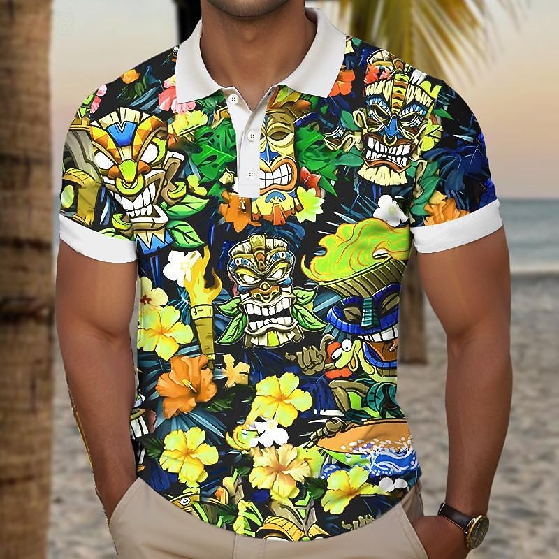 Kentucky Derby Herren Tiki Golfshirt Kurzarm Polo-Shirts Hemden mit Kragen Lässig Strandbekleidung Urlaubskleidung Tropenkleidung Party-Outfits Knöpfe 3D-Druck Sommer Gelb Rosa Purpur 2025 - $22.99 –P5