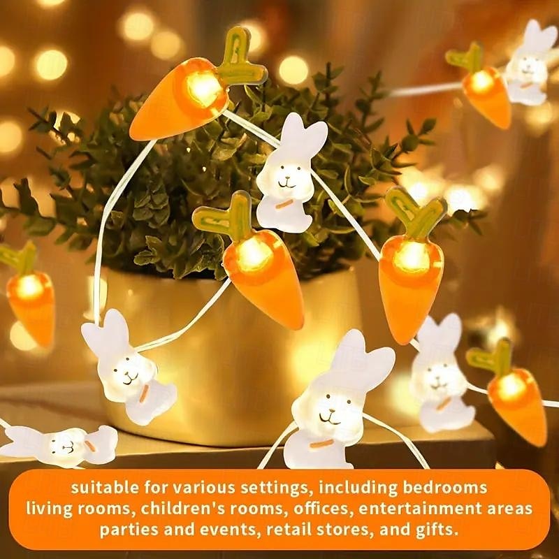 Easter Decor Lights 2m 20LEDs Rabbit Radish Copper Wire LED Fairy String Lights Battery Powered for Easter Home Garden Decoration Garland Lights 2025 - $8.49 –P6