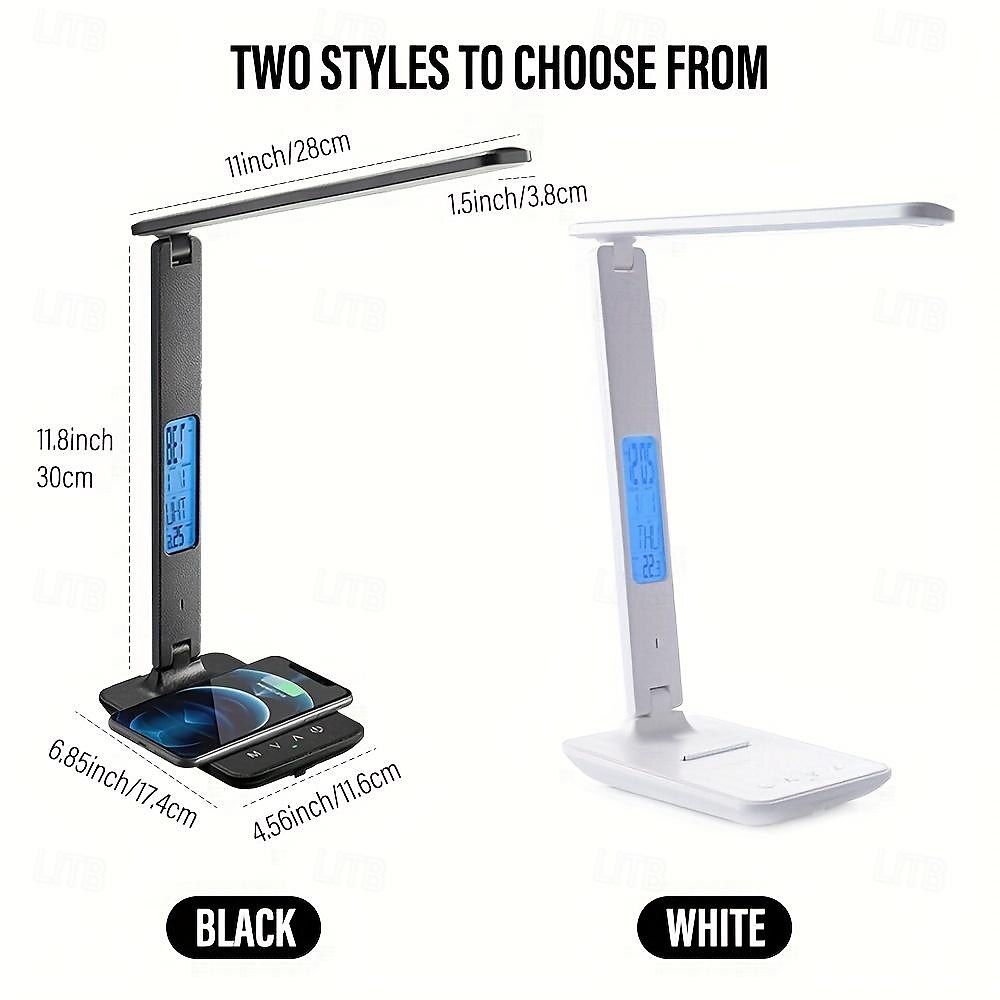 Shustar-LED Desk Lamp 10W QI Wireless Rechargeable with Clock Dimmable Eye Protection for Office and Study Room 2025 - $74.99 –P1