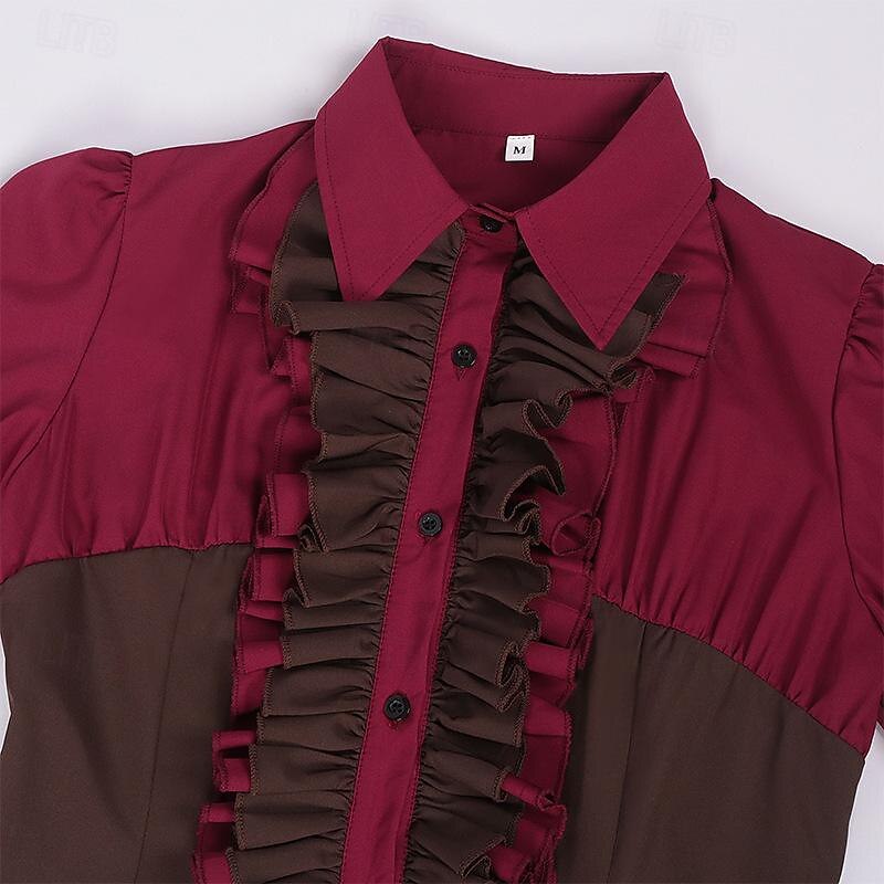 Lolita gotică Punk și gotic Steampunk Rochii Episcop Cu Volane Bloc Culoare Răsfrânt Costume de fancy Pentru femei Fantezie Steampunk Performanță Mascaradă Adulți Rochie 2026 - $48.99 –P5