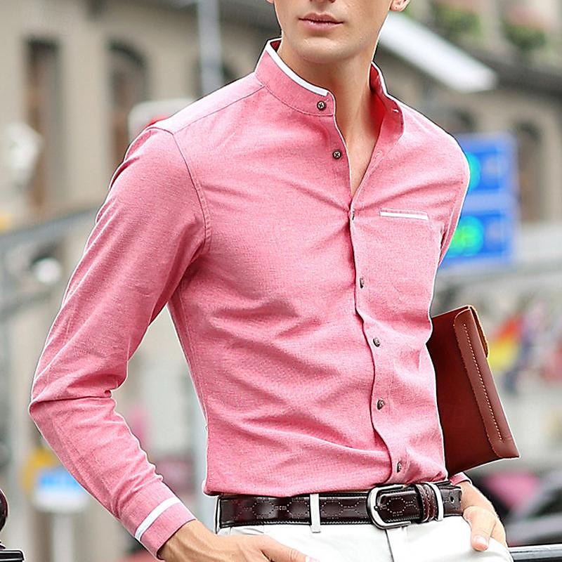Per uomo Camicia Camicia con colletto cinese Camicia con colletto alla coreana Camicia elegante Camicia con Bottoni Semplice Matrimonio Feste Rosa Blu Azzurro cielo Grigio scuro Manica Lunga Colletto del 2025 a $30.99 –P7