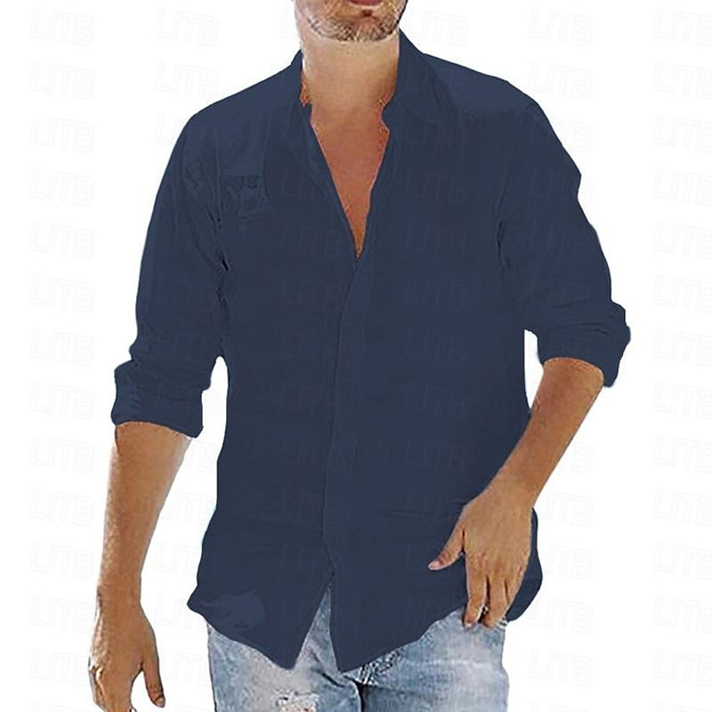 Herren Hemd Sommerhemd Knopfhemd Lässiges Hemd Strandhemd Schwarz Weiß Dunkelblau Langarm Glatt Kargen Hawaiianisch Festtage Bekleidung Modisch Brautkleider schlicht Komfortabel 2025 - $19.49 –P3