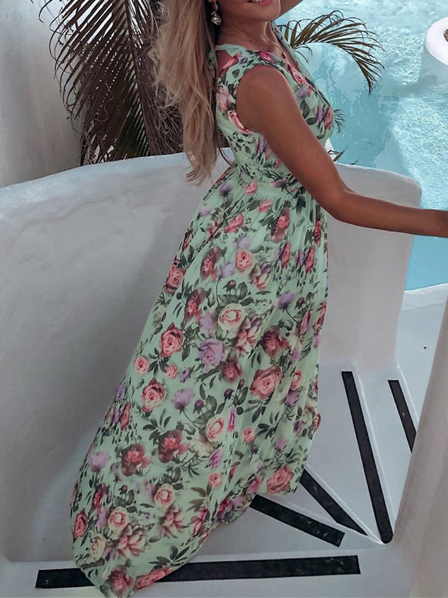 Dam Långklänning Maxiklänning Vardagsklänning Swingklänning A linjeklänning Sommarklänning Hawaiisk Maxi Boho Semester Gata Helgdag Normal Blommig Ärmlös V-hals Gul Rodnande Rosa Grön Ljusblå Sommar 2025 - $41.99 –P13