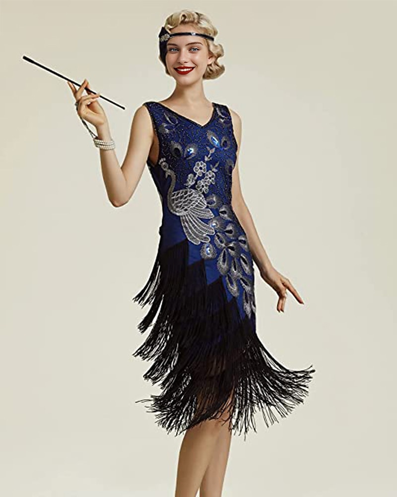 Retro Vintage Roaring 20s 1920s Flapper Dress Dress Outfits Necklace / Earrings The Great Gatsby Wedding Guest Sequins Tassel Fringe Women's Party / Evening Masquerade Wedding Reception Adults' Dress 2025 - $63.99 –P7