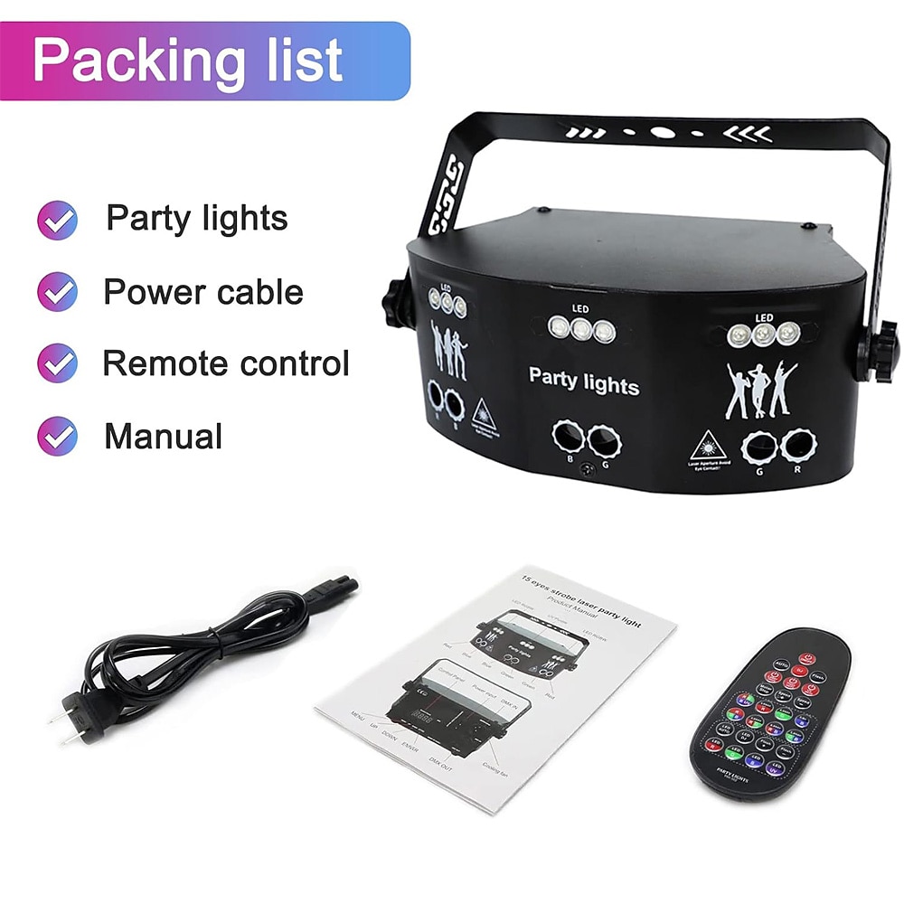 15 ogen rgb dj disco feest licht binnen stroboscoop podium verlichting effect led projector door dmx512 controle en geluid geactiveerd ravelight voor thuis verjaardagsfeestjes karaoke ktv 2025 - $148.99 –P6