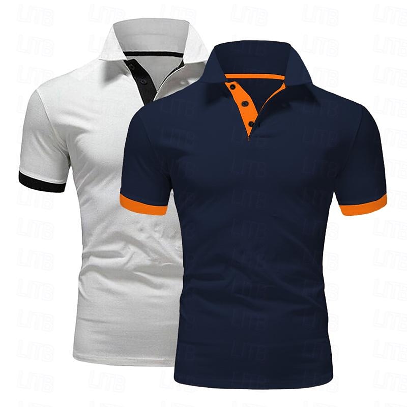 Férfi POLO trikó Golfing Hétköznapi Sport Hajtóka Rövid ujjú Divat Alap Tömör szín Klasszikus stílus Nyár Normál Sötétkék + fehér Fekete + sötétkék Szürke+Navy Blue Narancs+Navy Yellow Burgundy+Navy 2025 - $16.49 –P12